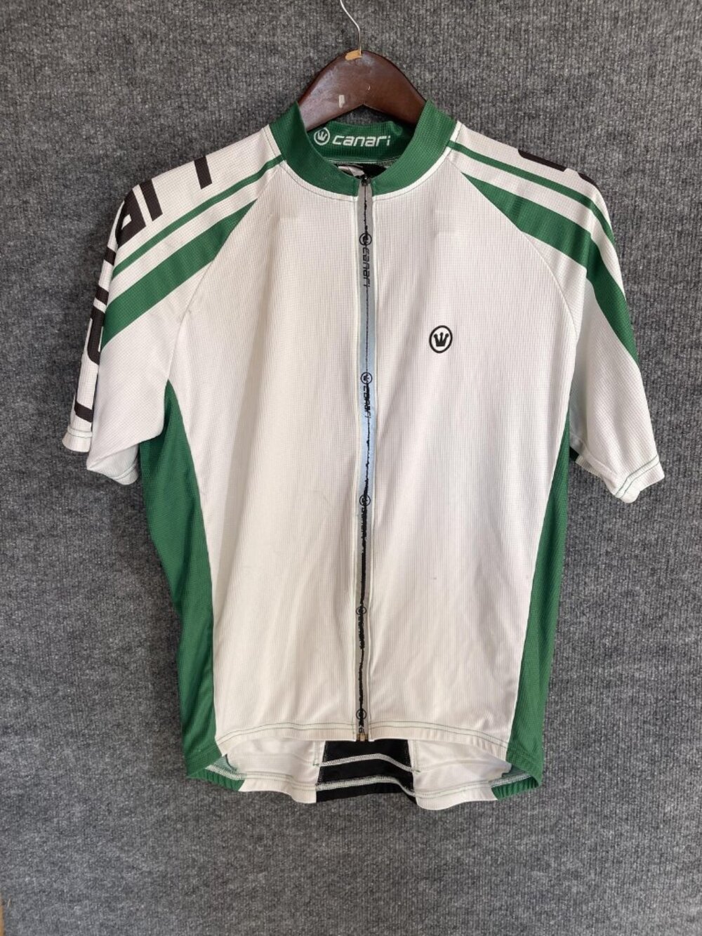 Canari Cycling Jersey Mens Medium White Green Full Zip Pockets Bike Road